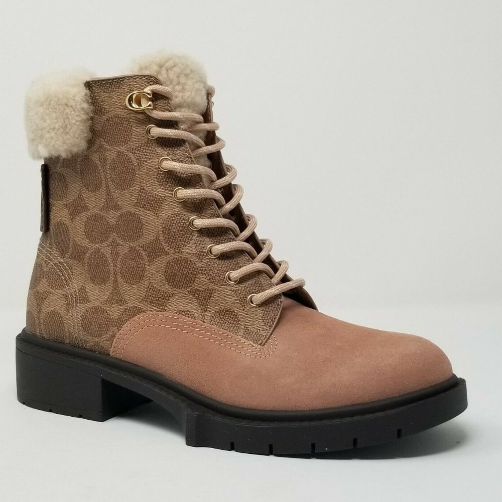 Coach Lorimer Dusty Rose/Tan Signature Canvas and Suede Booties - Picture 10 of 12